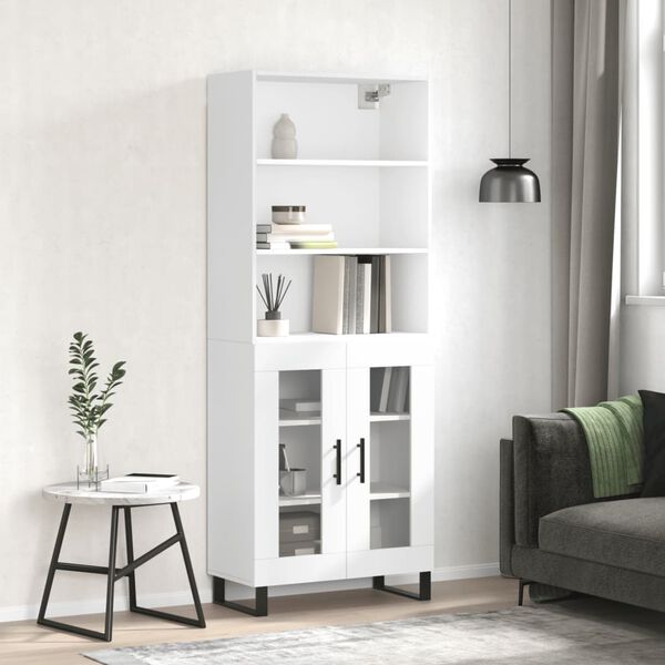 vidaXL Skř&iacute;ň highboard b&iacute;l&aacute; 69,5 x 34 x 180 cm kompozitn&iacute; dřevo