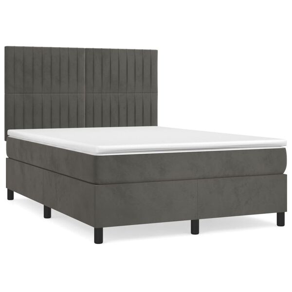 vidaXL Box spring postel s matrac&iacute; tmavě &scaron;ed&yacute; 140 x 190 cm samet
