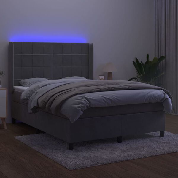 vidaXL Box spring postel s matrac&iacute; a LED světle &scaron;ed&aacute; 140x200 cm samet