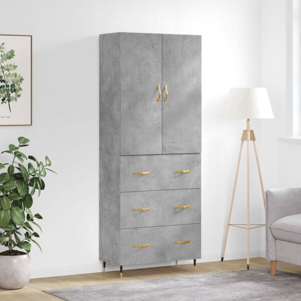 vidaXL Skř&iacute;ň highboard betonově &scaron;ed&aacute; 69,5x34x180 cm kompozitn&iacute; dřevo