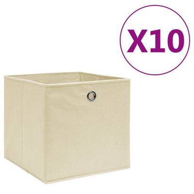 vidaXL Úložné boxy 10 ks netkaná textilie 28 x 28 x 28 cm krémové