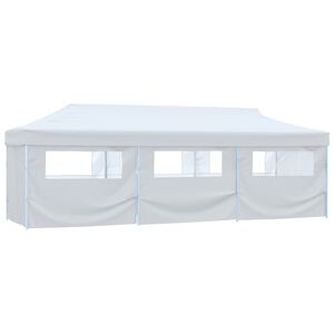 vidaXL Skl&aacute;dac&iacute; nůžkov&yacute; stan s 8 bočn&iacute;mi stěnami 3 x 9 m b&iacute;l&yacute;