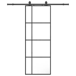 vidaXL Posuvn&eacute; dveře se sadou kov&aacute;n&iacute; čern&eacute; 76x205 cm ESG Glass