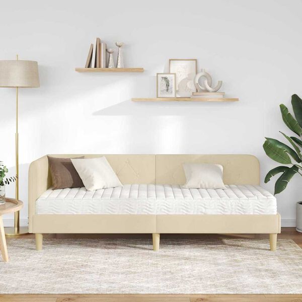 vidaXL Rohový rám postele s matrací s čelo Krémová 80 x 200 cm textil