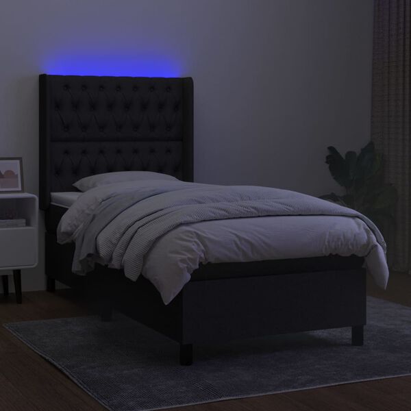 vidaXL Box spring postel s matrac&iacute; a LED čern&aacute; 90x200 cm textil