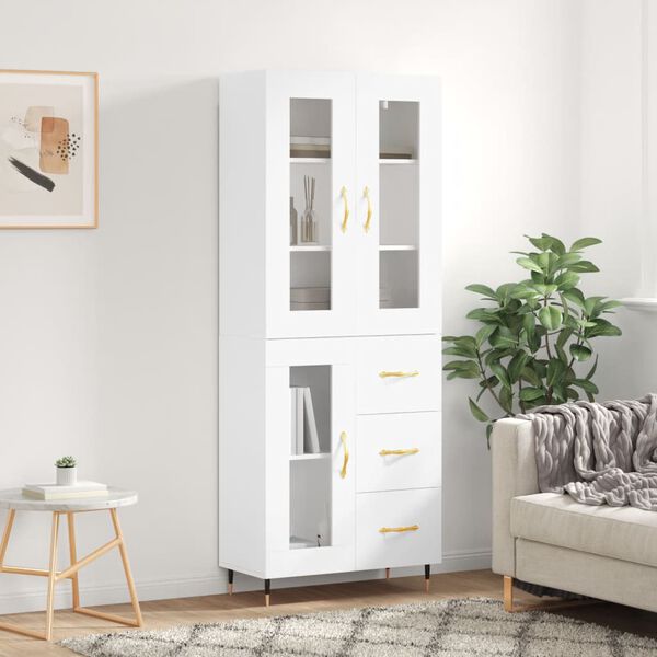 vidaXL Skř&iacute;ň highboard b&iacute;l&aacute; 69,5 x 34 x 180 cm kompozitn&iacute; dřevo