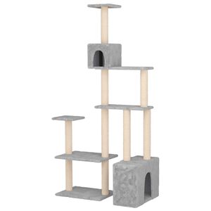 vidaXL Kočič&iacute; strom se &scaron;krabac&iacute;mi sloupky sisal Světle &scaron;ed&aacute; 177,5 cm