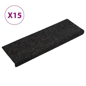 vidaXL Schodov&eacute; rohože samolepic&iacute; 15 ks 65 x 21 x 4 cm čern&eacute; s obd&eacute;ln&iacute;kov&yacute;m okrajem