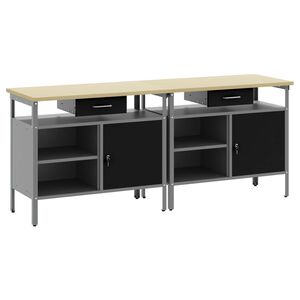 vidaXL Sada pracovn&iacute;ho stolu 2 pcs Čern&aacute; a &scaron;ed&aacute; 200 x 55 x 85 cm