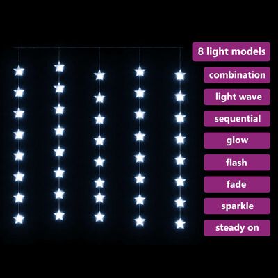 vidaXL Světelný závěs hvězdičky 200 LED studené bílé světlo 8 funkcí