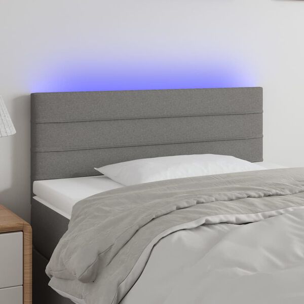 vidaXL Čelo postele s LED tmavě šedé 100x5x78/88 cm textil