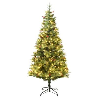 vidaXL Vánoční stromek s LED a borovými šiškami zelený 195 cm PVC a PE