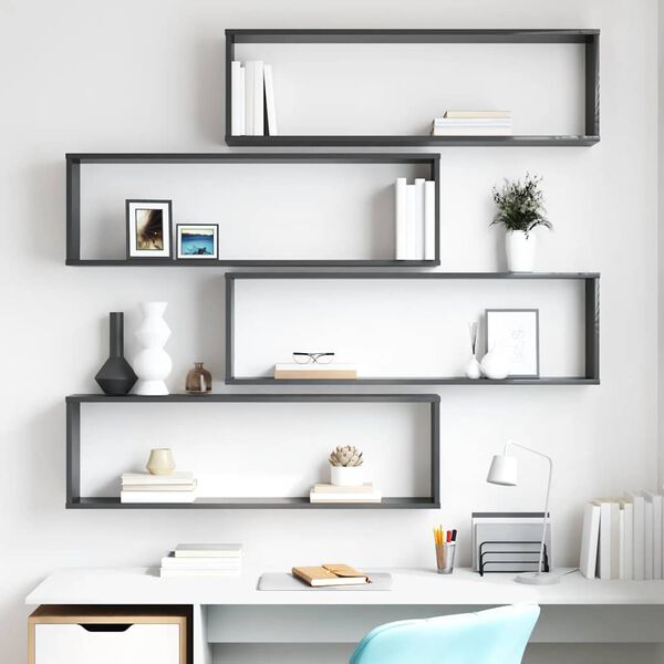 vidaXL N&aacute;stěnn&eacute; krychlov&eacute; police 4 ks &scaron;ed&eacute; 100x15x30 cm dřevotř&iacute;ska