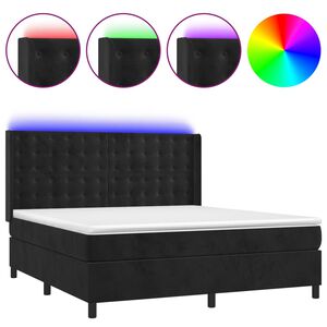vidaXL Box spring postel s matrac&iacute; a LED čern&aacute; 160x200 cm samet