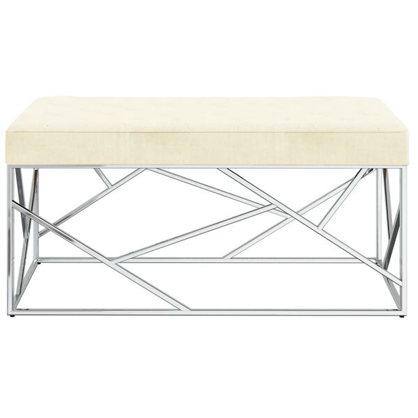 vidaXL Lavice 97 cm kr&eacute;mov&aacute; sametov&aacute; tkanina a nerezov&aacute; ocel