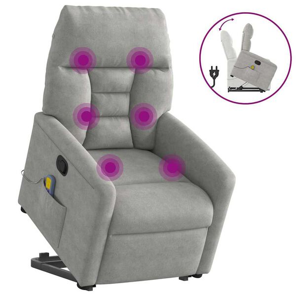 vidaXL Zvedac&iacute; mas&aacute;žn&iacute; polohovac&iacute; křeslo světle &scaron;ed&eacute; mikrovl&aacute;kno