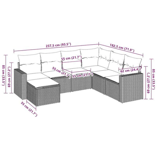 vidaXL 7d&iacute;ln&aacute; zahradn&iacute; sedac&iacute; souprava s podu&scaron;kami hněd&aacute; polyratan