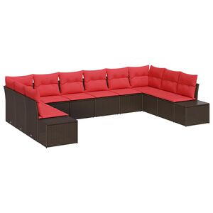 vidaXL Sada zahradn&iacute;ch pohovek s pol&scaron;t&aacute;řem 10 pcs Hněd&aacute; polyratan
