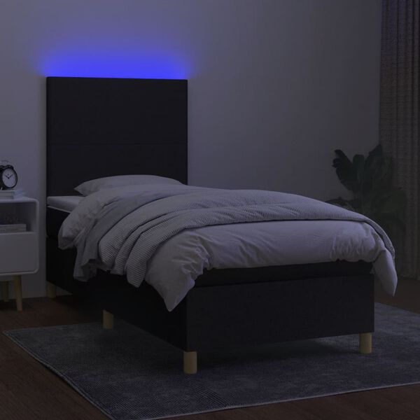 vidaXL Box spring postel s matrac&iacute; a LED čern&aacute; 90x200 cm textil