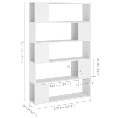 vidaXL Knihovna / dělicí stěna bílá 100 x 24 x 155 cm dřevotříska