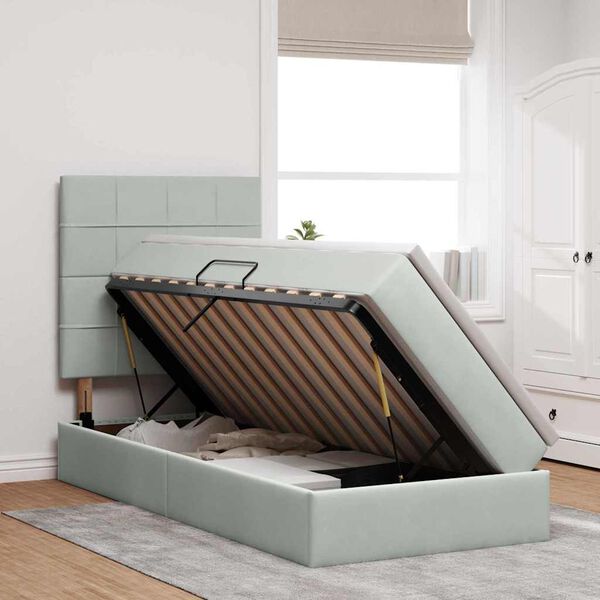 vidaXL Postel s &uacute;ložn&yacute;m prostorem a matrac&iacute; Světle &scaron;ed&aacute; 90 x 200 cm