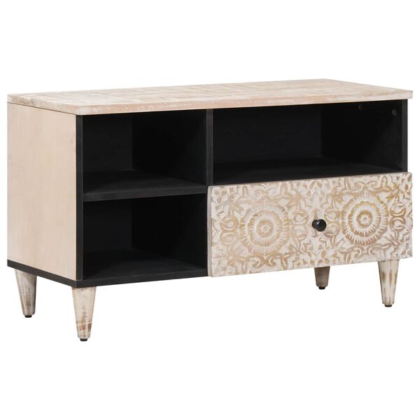 vidaXL Televizn&iacute; skř&iacute;ň B&iacute;l&aacute; 80 x 33,5 x 46 cm Masivn&iacute; mangov&eacute; dřevo