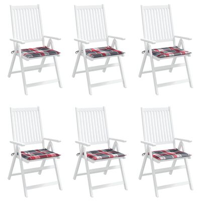vidaXL Podušky na zahradní židli 6ks červené kárované 40x40x3cm oxford