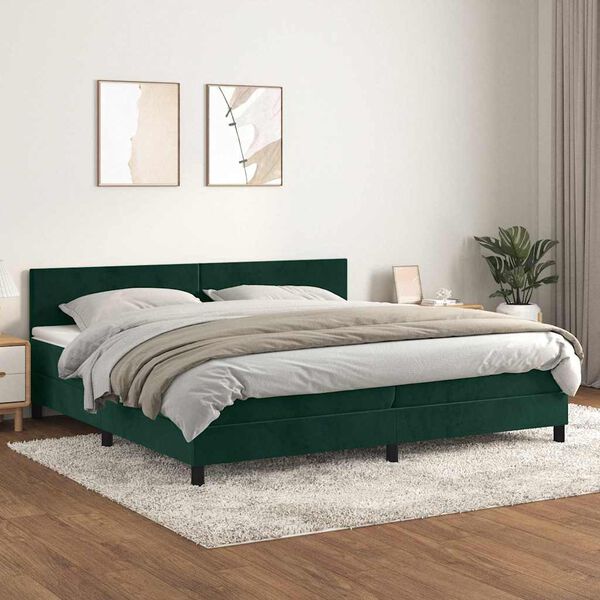 vidaXL Box spring postel s matrac&iacute; tmavě zelen&aacute; 200x200 cm samet