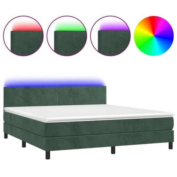 vidaXL Box spring postel s matrac&iacute; a LED tmavě zelen&aacute; 180x200 cm samet