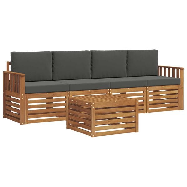 vidaXL Sedac&iacute; soupravy Přirozen&aacute; a Anthracitov&aacute; Masivn&iacute; ak&aacute;tov&eacute; dřevo