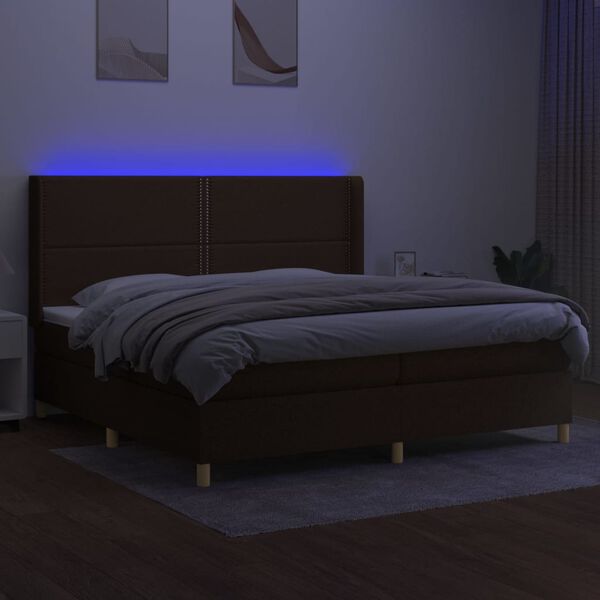 vidaXL Box spring postel s matrac&iacute; a LED tmavě hněd&aacute; 200x200 cm textil