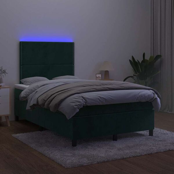 vidaXL Box spring postel s matrac&iacute; a LED tmavě zelen&aacute; 120x190 cm samet