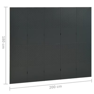 vidaXL 5dílný paraván antracitový 200 x 180 cm ocel