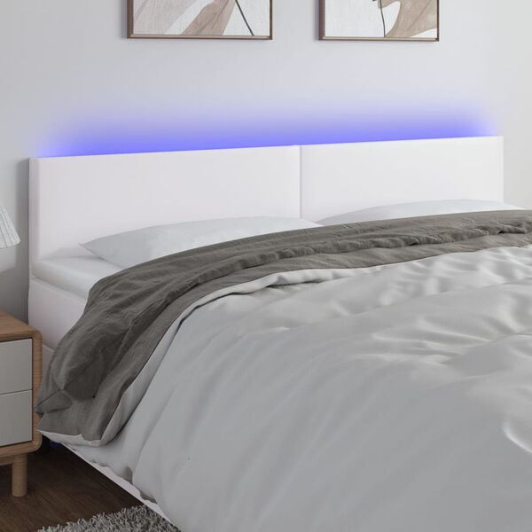 vidaXL Čelo postele s LED b&iacute;l&eacute; 180x5x78/88 cm uměl&aacute; kůže