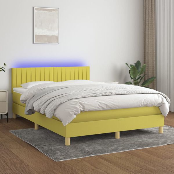 vidaXL Box spring postel s matrac&iacute; a LED zelen&aacute; 140x190 cm textil