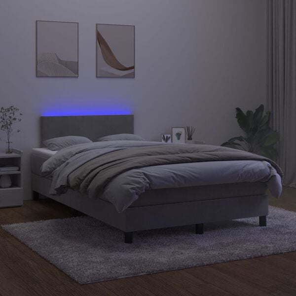 vidaXL Box spring postel s matrac&iacute; a LED světle &scaron;ed&aacute; 120x200 cm samet