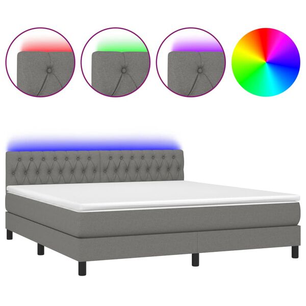 vidaXL Box spring postel s matrac&iacute; a LED tmavě &scaron;ed&aacute; 160x200 cm textil