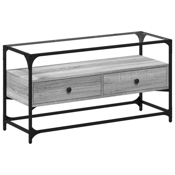 vidaXL TV skř&iacute;ňka se skleněnou deskou &scaron;ed&aacute; sonoma 98x35x51 cm kompozit