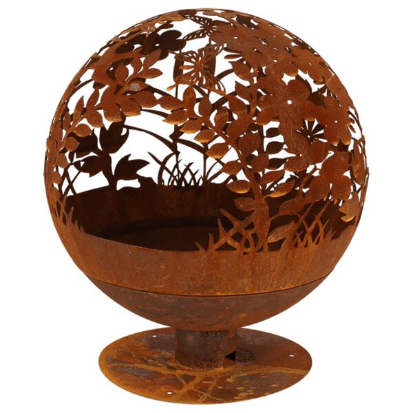 Esschert Design Ohni&scaron;tě vyřez&aacute;van&eacute; laserem květinov&yacute; vzor rezav&aacute; FF294