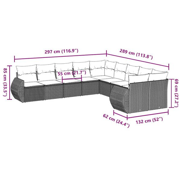 vidaXL 10d&iacute;ln&aacute; zahradn&iacute; sedac&iacute; souprava podu&scaron;ky světle &scaron;ed&aacute; polyratan