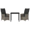 vidaXL Zahradní jídelní souprava s polštářem 3 pcs Šedá polyratan