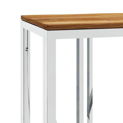 vidaXL Konzolový stůl stříbrný nerezová ocel a masivní akáciové dřevo