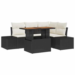 vidaXL Sada zahradn&iacute;ch pohovek s &uacute;loži&scaron;těm 5 pcs Čern&aacute; Poly ratan