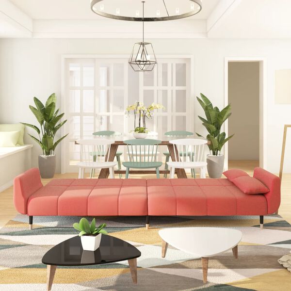 vidaXL 2m&iacute;stn&aacute; rozkl&aacute;dac&iacute; pohovka se 2 pol&scaron;t&aacute;ři růžov&aacute; samet