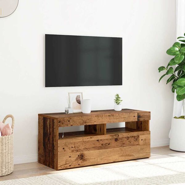 vidaXL TV stolek s LED old wood 90 x 35 x 40 cm kompozitn&iacute; dřevo