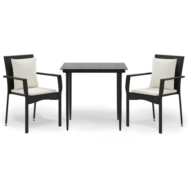 vidaXL 3d&iacute;ln&yacute; zahradn&iacute; j&iacute;deln&iacute; set s podu&scaron;kami čern&yacute; polyratan