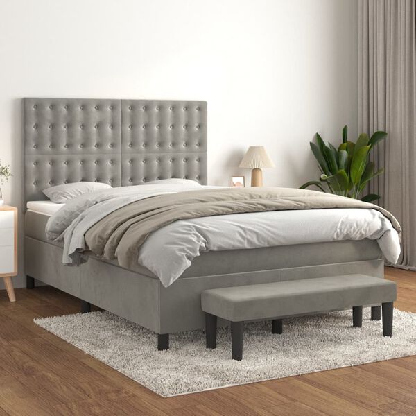 vidaXL Box spring postel s matrac&iacute; světle &scaron;ed&aacute; 140x200 cm samet