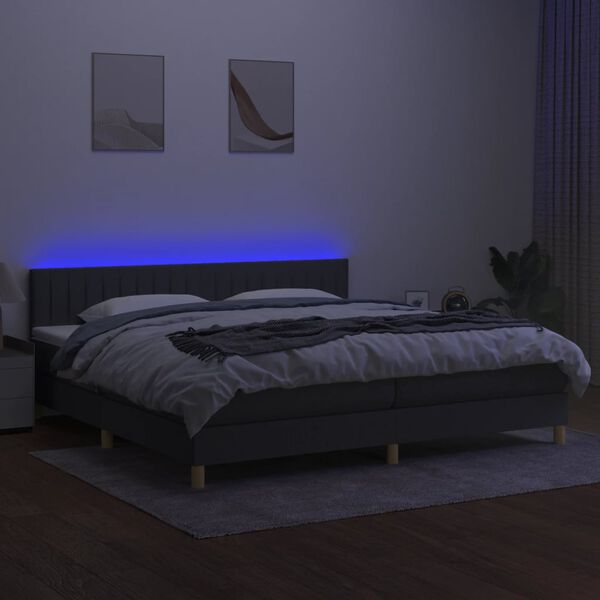 vidaXL Box spring postel s matrac&iacute; a LED tmavě &scaron;ed&aacute; 200x200 cm textil
