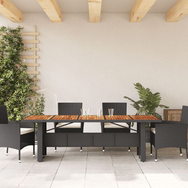 vidaXL Zahradn&iacute; stůl s ak&aacute;ciovou deskou čern&yacute; 240x90x75 cm polyratan