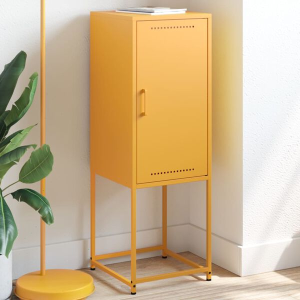 vidaXL Skříň highboard hořčicově žlutá 36 x 39 x 107 cm ocel